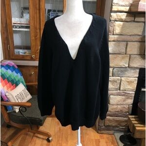 LANE BRYANT SIZE 22/24 HEAVY BLACK V/NECK SWEATER. 100% COTTON EUC